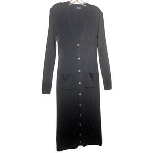 Naadam Cashmere Silk Black Sweater Dress Longline Cardigan Womens M Pockets Luce